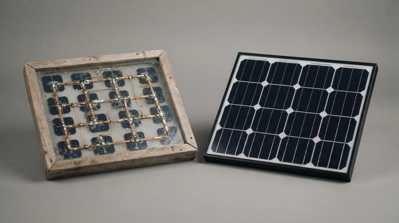 Comparación entre un panel solar casero armado a mano y un panel solar comercial
